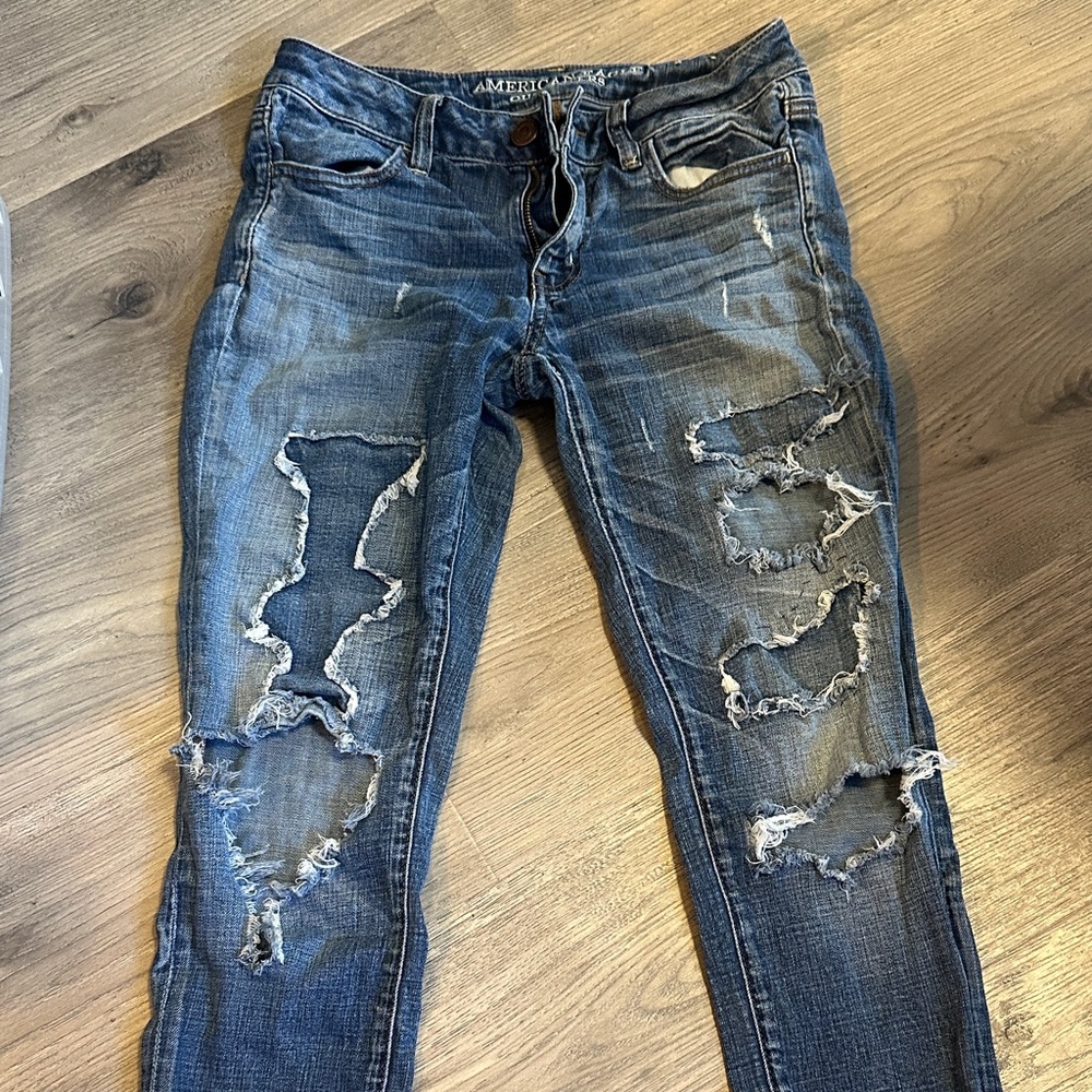 American Eagle Outfitters Women's Distressed Skinny Jeans - Blue Wash